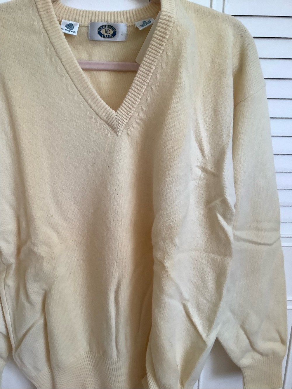 Harbor Bay Men’s V-Neck Sweater in Pale Yellow. vintage